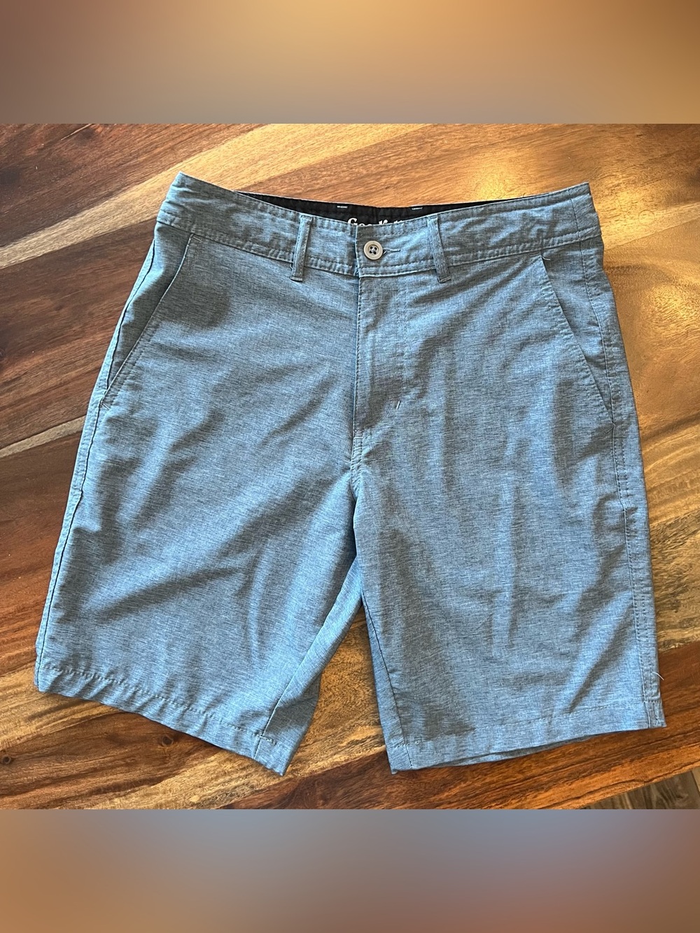 Men's Goodfellow & Co Flat Front Heather Blue Swim Shorts - 28” waist